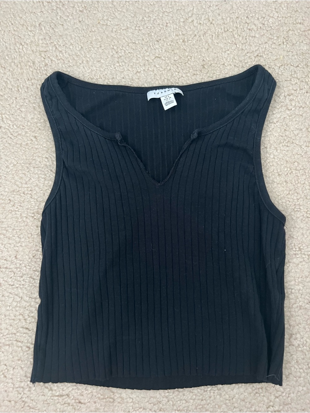 Topshop Black Ribbed V-Neck Tank Top